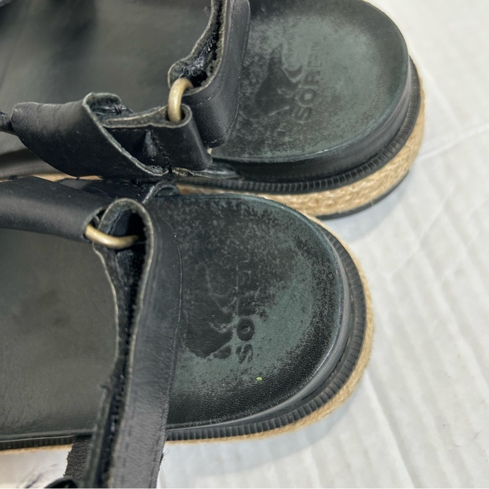 Sorel Roaming Criss Cross Sandals Jute Black Leather Size 8 Espadrille Summer - Picture 5 of 10